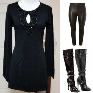 🆕️⬇️🎉HOST PICK🎉 Esperanza Black Embellished Peep Hole Sweater
